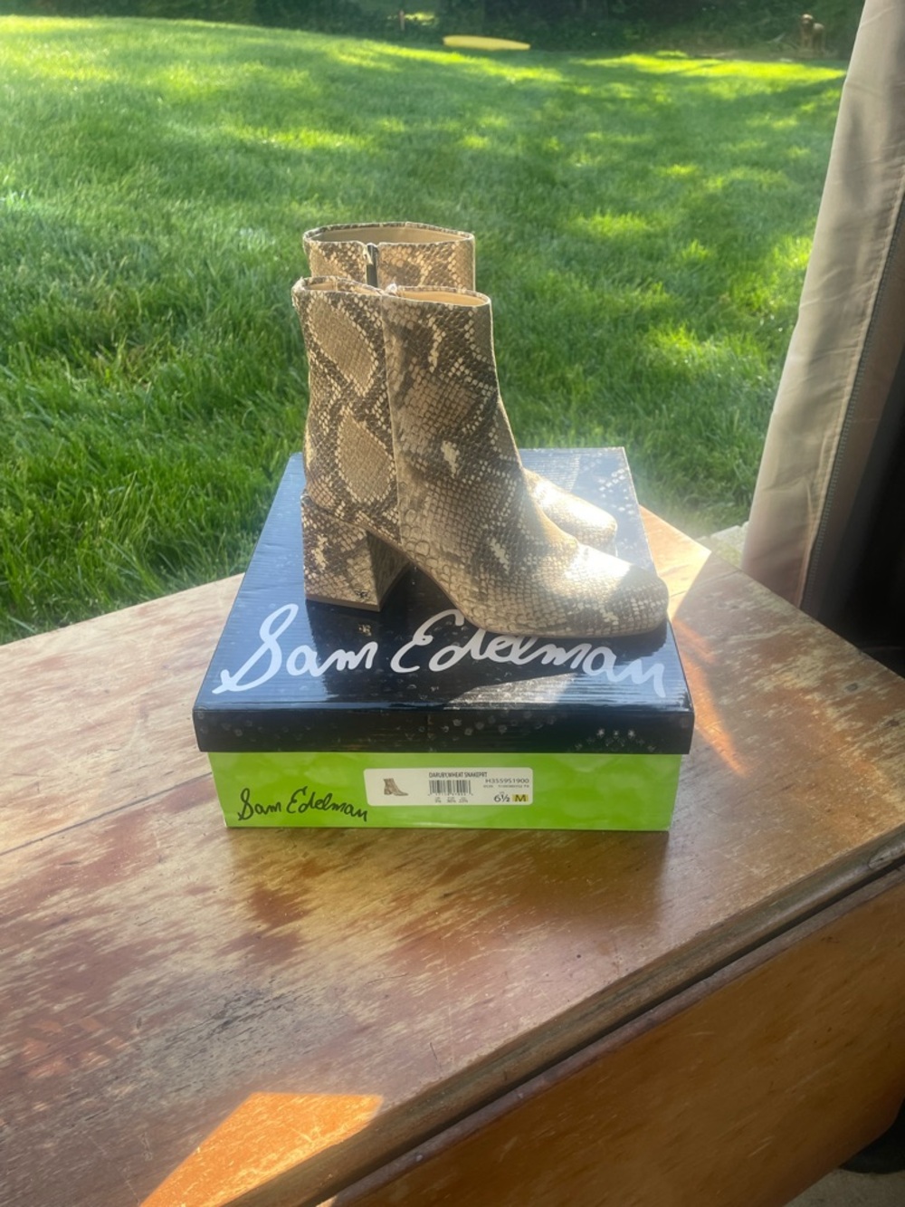 Sam Edelman Daruby Snake-Print Ankle Boots in Beige and Brown 6.5M